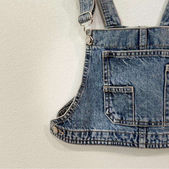 Zara Denim Bib Crop Top Utility Chore Summer Pocket Crop Overalls Top - Picture 3 of 7
